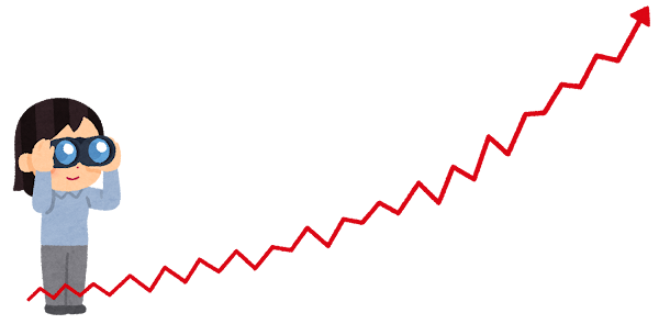 特定の銘柄を長期間保有して、将来の大きな利益に期待する投資家のイラスト